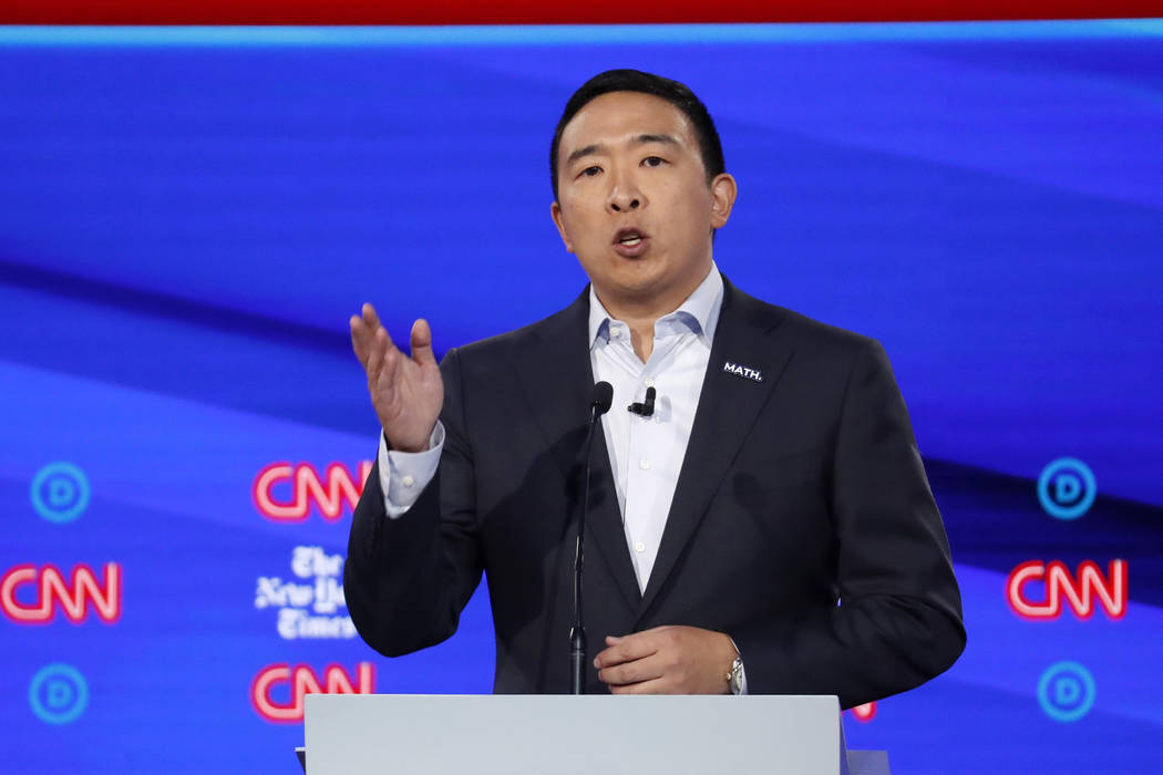 Democratic presidential candidate entrepreneur Andrew Yang participates in a Democratic preside ...
