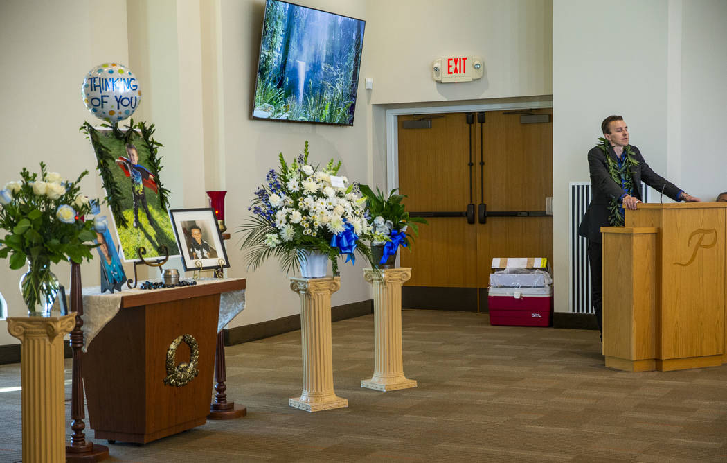 Sean Murray talks about his son, Gavin Murray, 6, during Gavin's funeral service at Palm Mortua ...