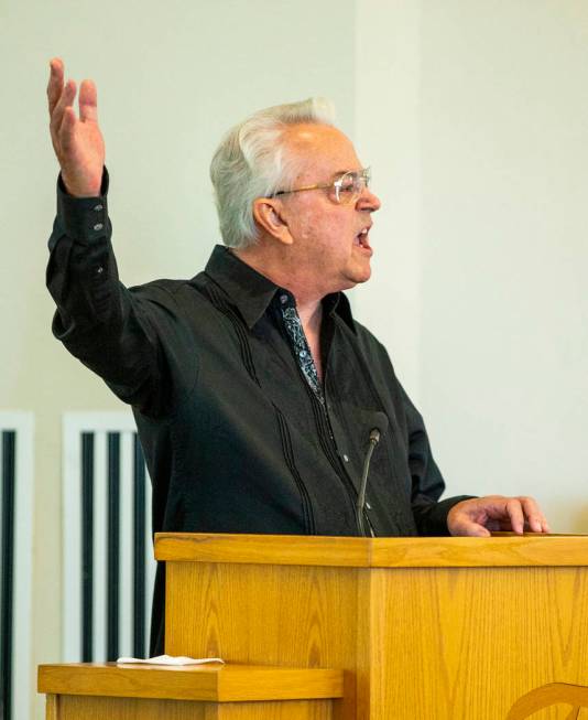 Grandfather Gordon Murray speaks of life and loss during a funeral service for his grandson, Ga ...