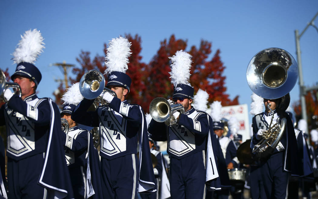 Members of the UNR marching band perform during the annual Nevada Day Parade in Carson City on ...