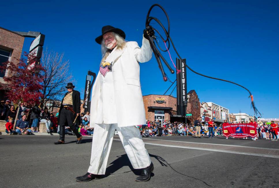 Doc Durden, of Viriginia City, participates in the annual Nevada Day Parade in Carson City on S ...