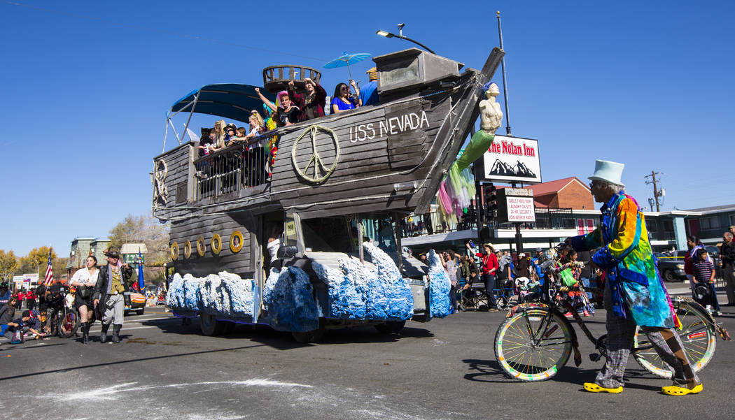 The USS Nevada, a Burning Man art car, moves along the parade route during the annual Nevada Da ...