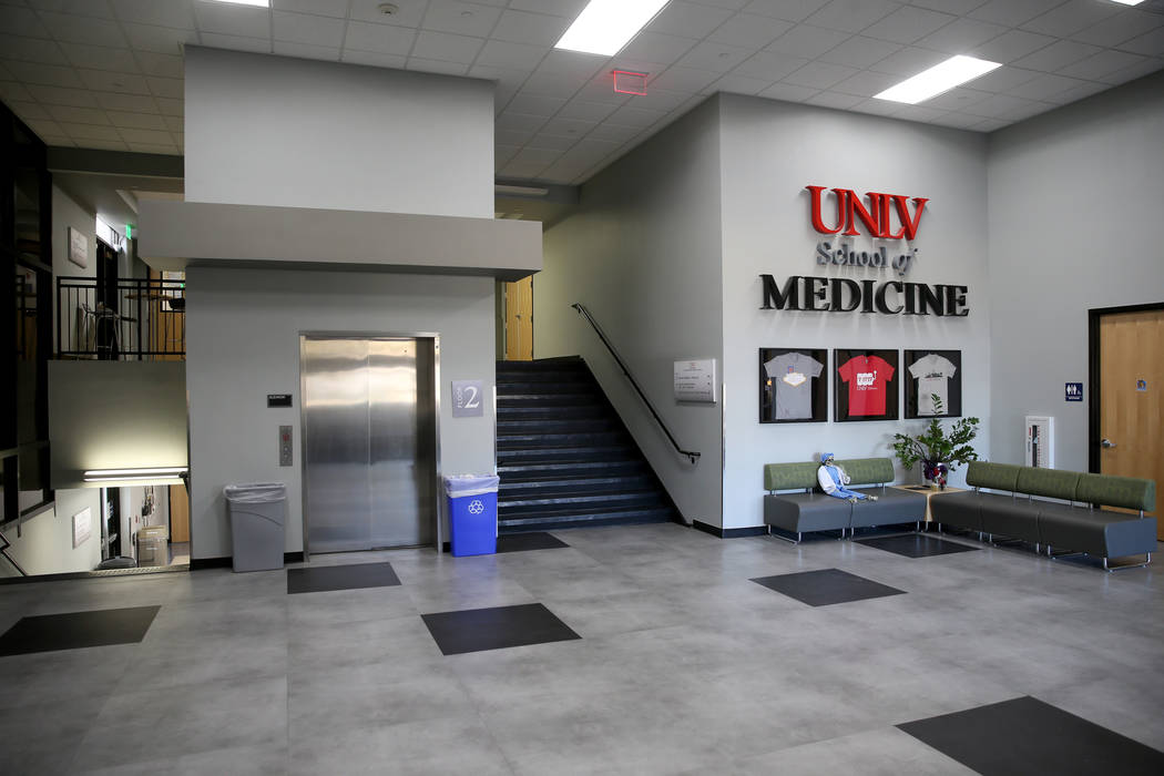 The lobby of the UNLV School of Medicine at the temporary Shadow Lane Biotech Research Center c ...