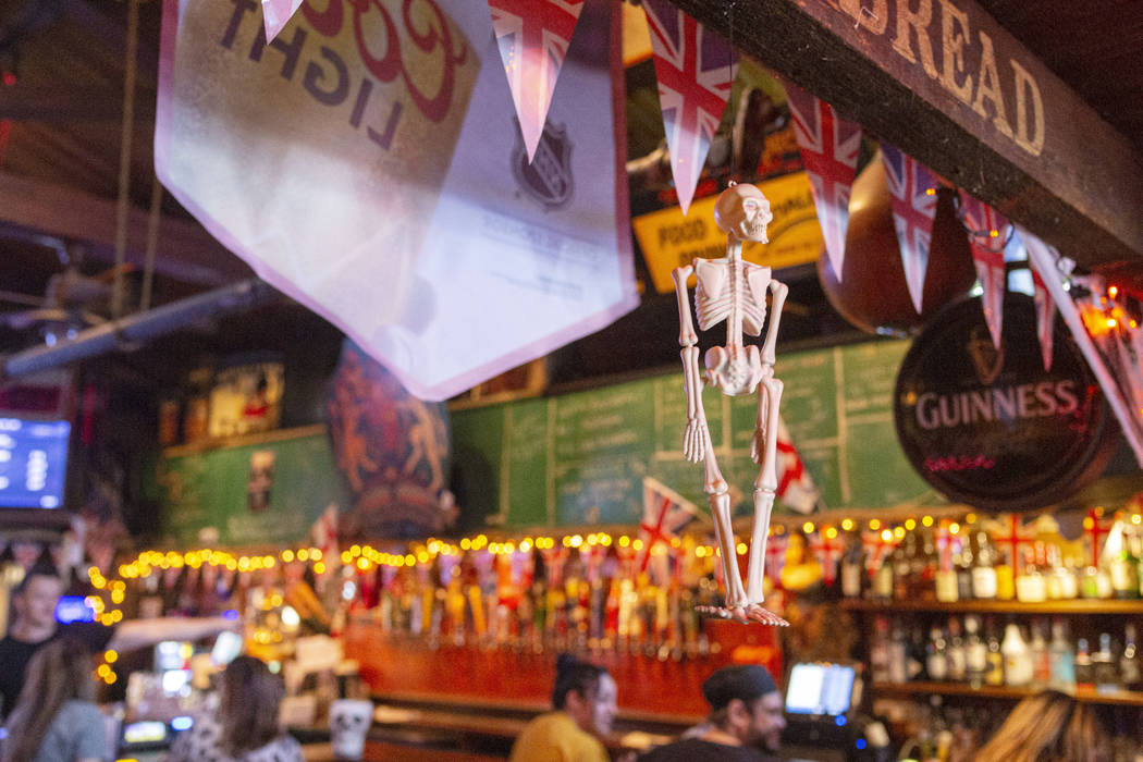 Halloween decor hangs in the allegedly "haunted" Crown & Anchor Pub in Las Vegas on Friday, Oct ...