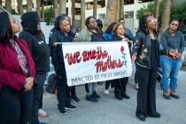 Marcie Wells speaks during the National Day of Outrage rally outside the Regional Justice Cente ...