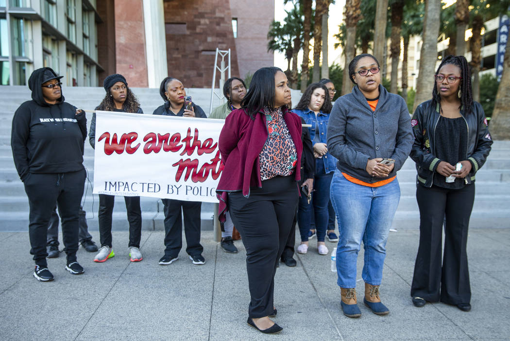 Kelly Williams, center, speaks during the National Day of Outrage rally outside the Regional Ju ...