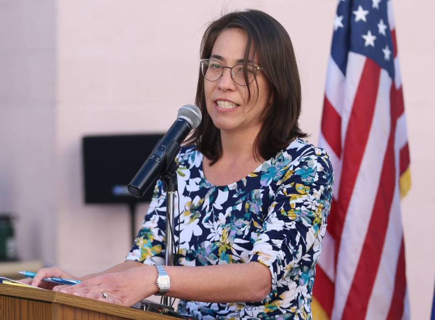 Sonya Toma, staff attorney at the Family law Self Help Center, speaks during a press conference ...