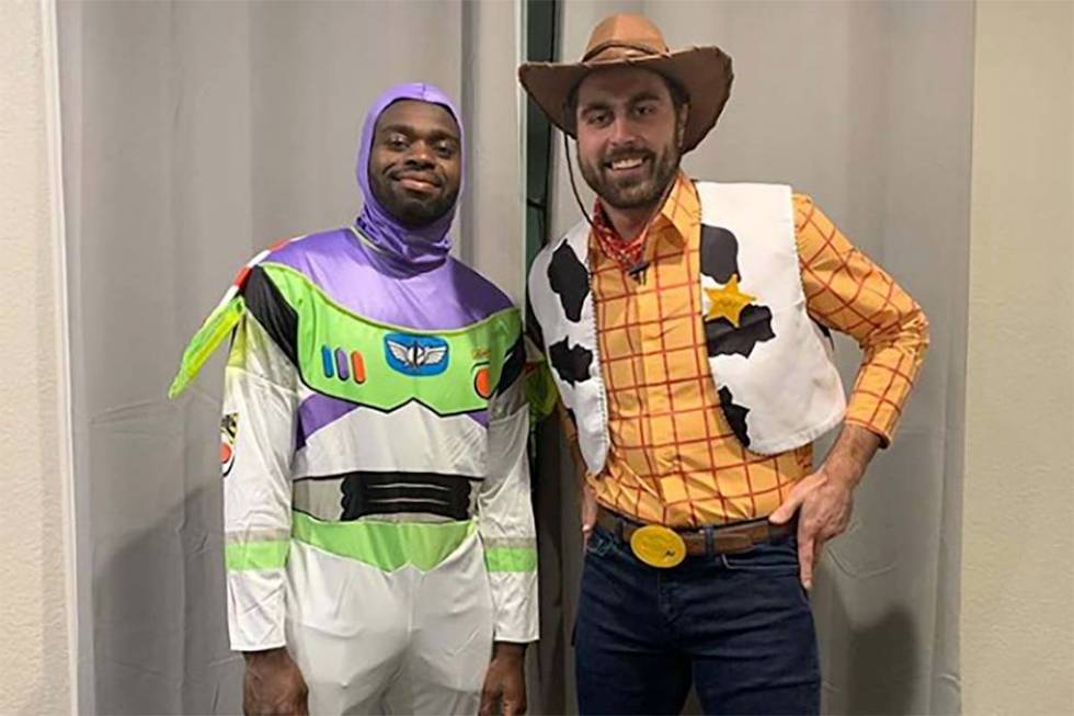 Golden Knights Malcolm Subban, left, and Alex Tuch were Buzz Lightyear and Woody from "Toy Stor ...