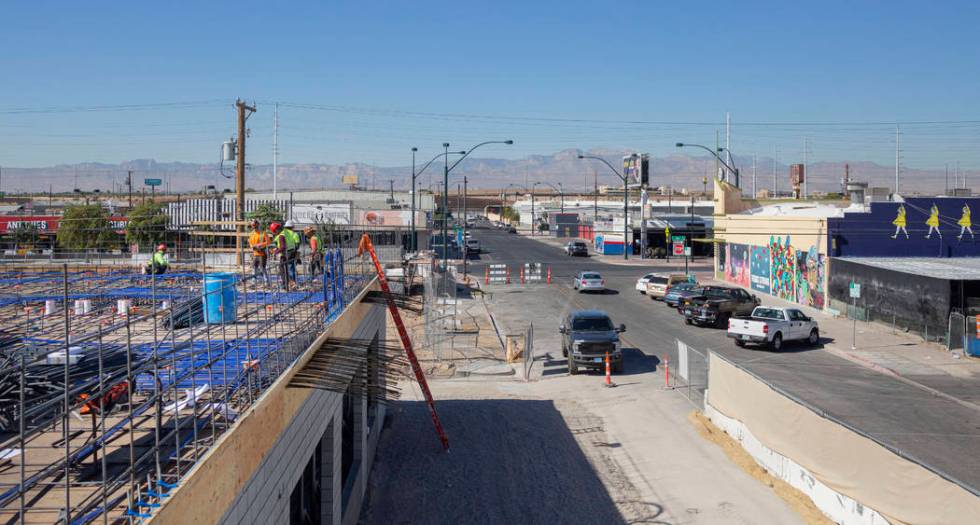 Construction occurs on shareDOWNTOWN located in the Arts District at the corner of Casino Cente ...