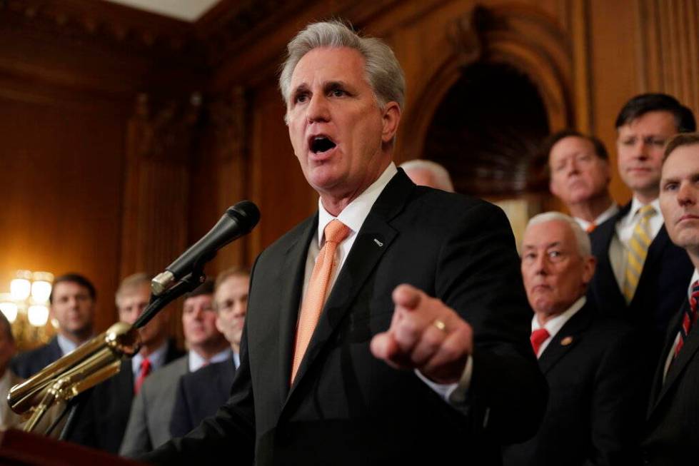 House Minority Leader Kevin McCarthy of Calif., speaks during a news conference with other Repu ...