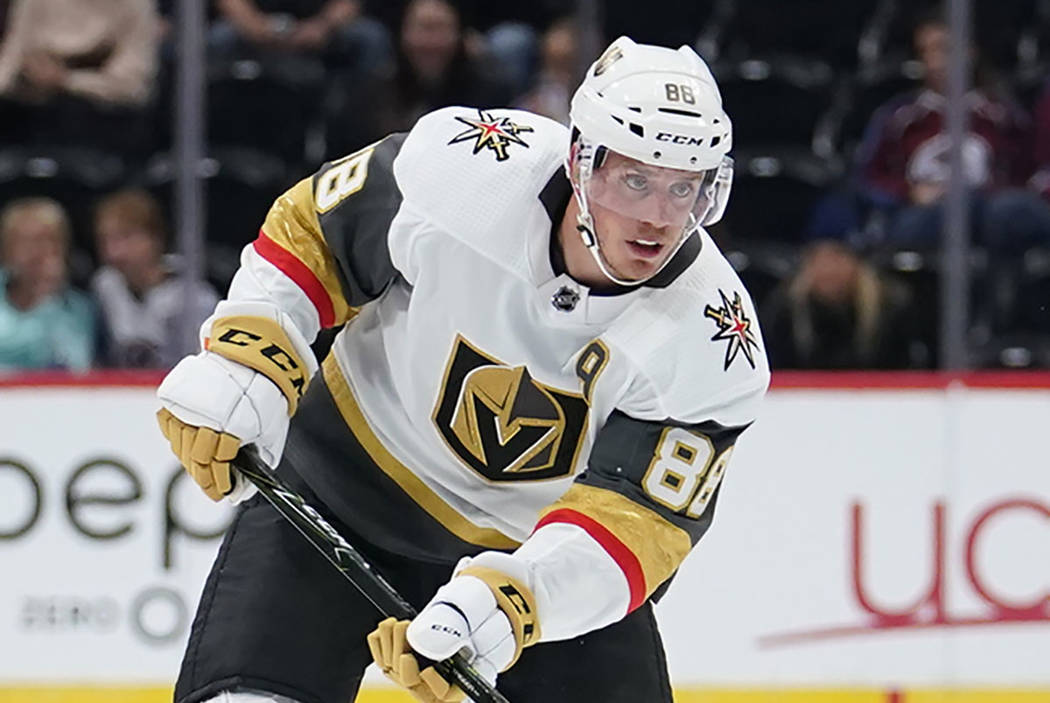 Vegas Golden Knights defenseman Nate Schmidt skates during a preseason NHL hockey game between ...