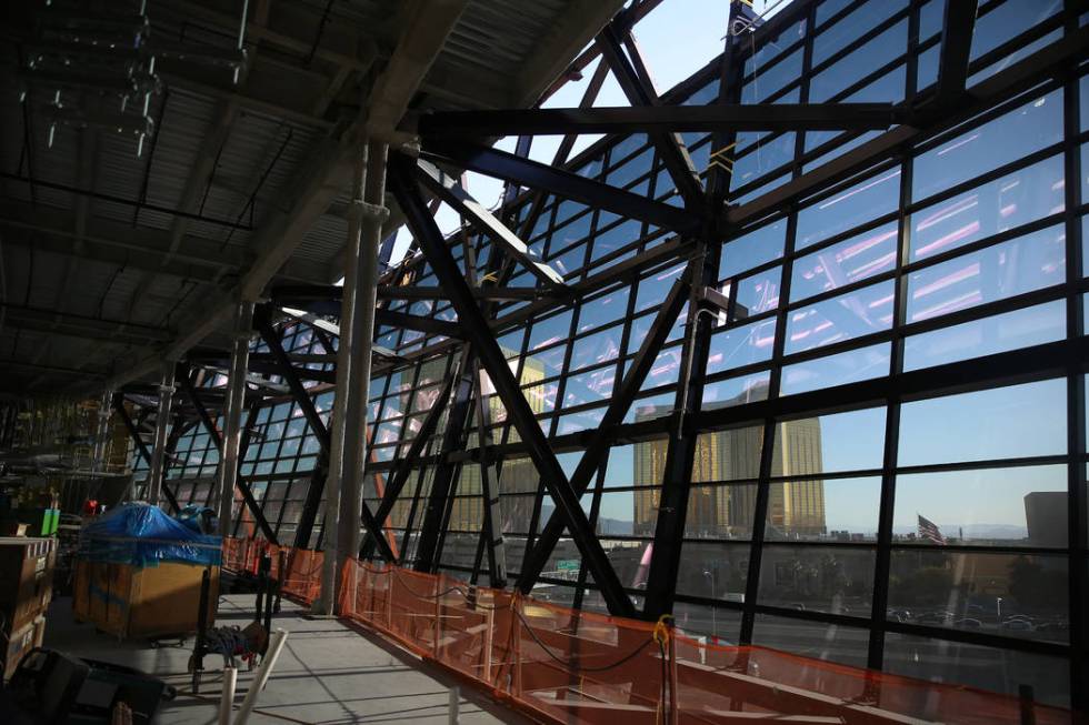 The view east from inside the Raiders Allegiant Stadium in Las Vegas, Thursday, Oct. 24, 2019. ...