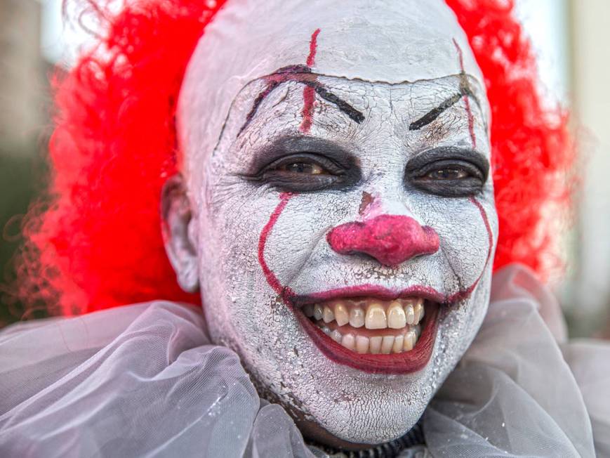 Shirley Williams in her Halloween outfit outside T-Mobile Arena before the start of the Golden ...