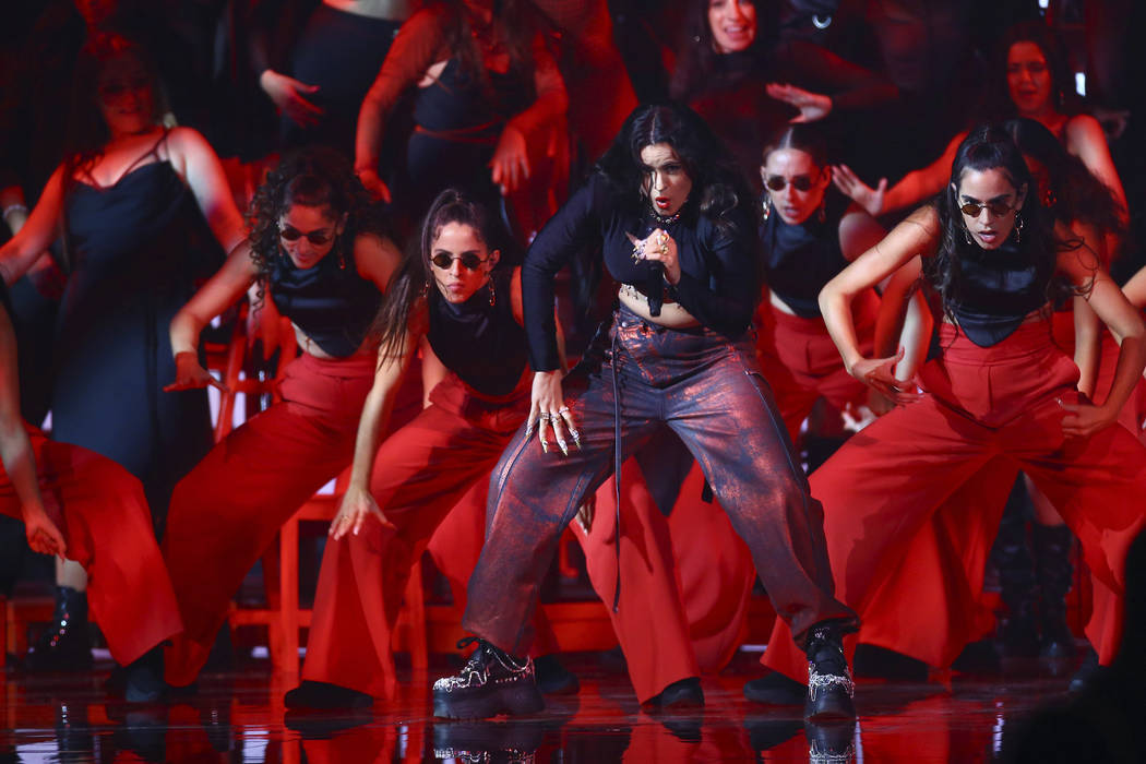 Rosalia performs during the European MTV Awards in Seville, Spain, Sunday, Nov. 3, 2019. (Photo ...