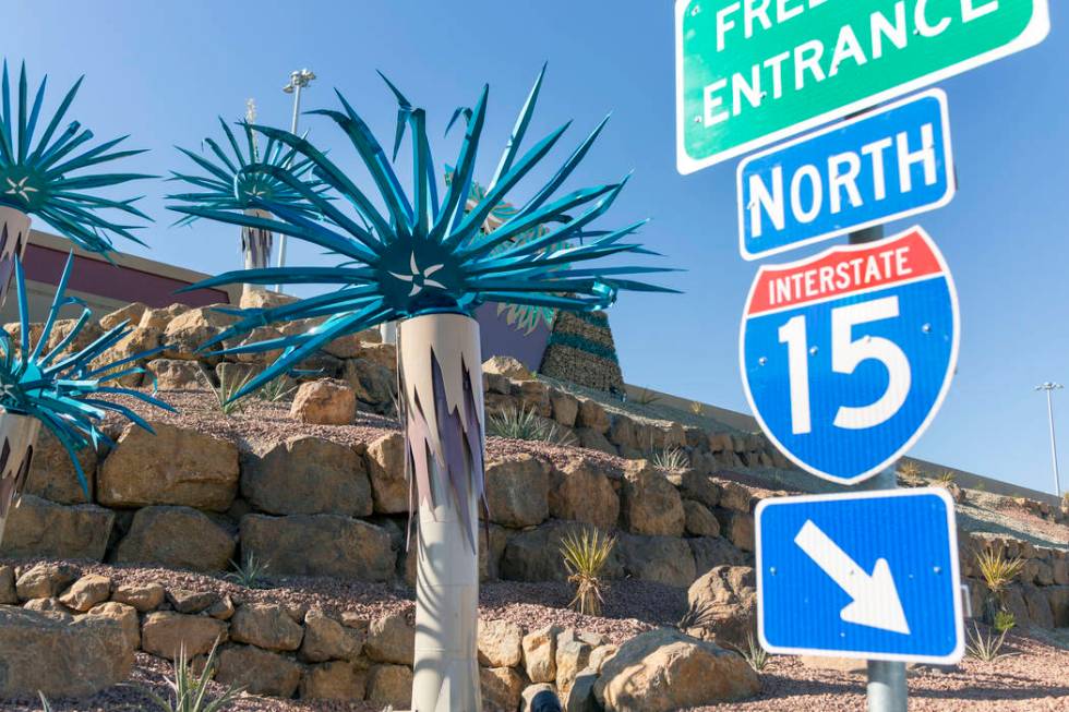 Steel cactus sculptures at the Starr Avenue-Interstate 15 interchange in Las Vegas on Friday, N ...