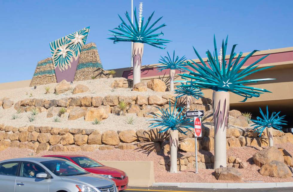Steel cactus sculptures the Starr Avenue-Interstate 15 interchange in Las Vegas on Friday, Nov. ...