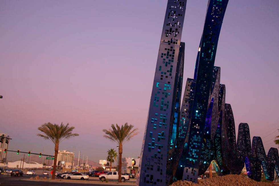 Sculptures that decorate South Grand Central Parkway and West Charleston Boulevard in Las Vegas ...