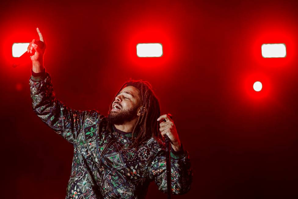 J. Cole performs on the Jackpot stage during the Day N Vegas music festival on Friday, Nov. 1, ...