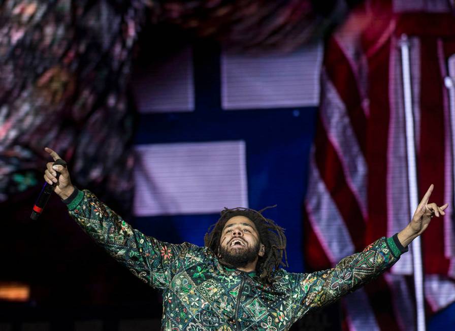 J. Cole performs on the Jackpot stage during the Day N Vegas music festival on Friday, Nov. 1, ...