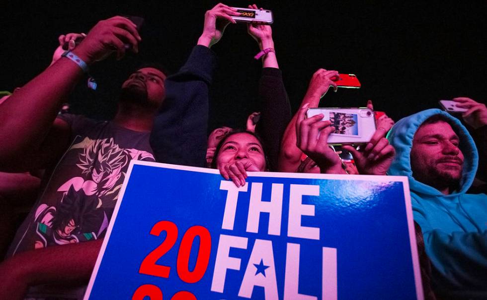 Fans cheer for J. Cole on the Jackpot stage during the Day N Vegas music festival on Friday, No ...