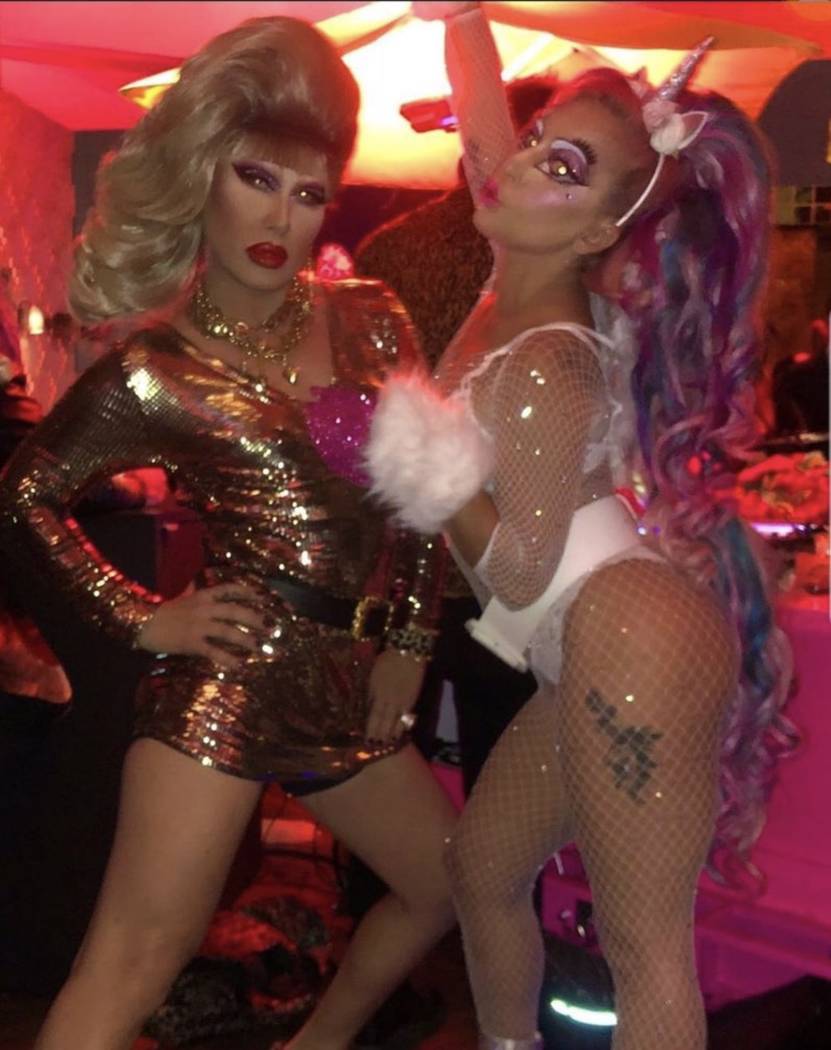 Jodie Harsh and Lady Gaga are shown at the Mama Rabbit Bar Halloween party at Park MGM. (@Jodih ...