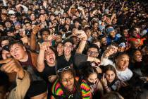 Fans cheer for Lil Uzi Vert on the Roll the Dice stage during the Day N Vegas music festival on ...