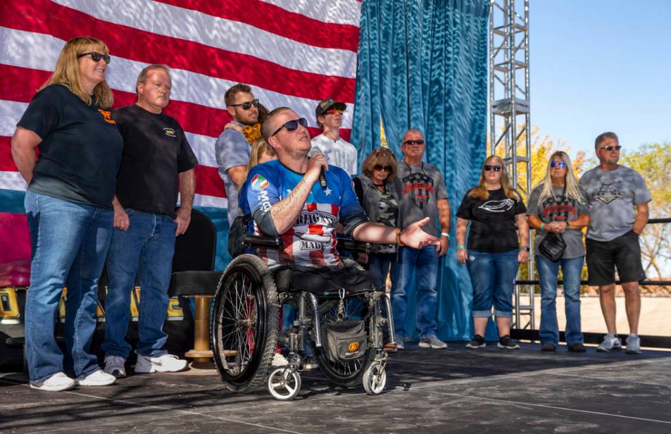 Veteran Tim Hall thanks his family on stage with him and those in attendance during the 10th An ...