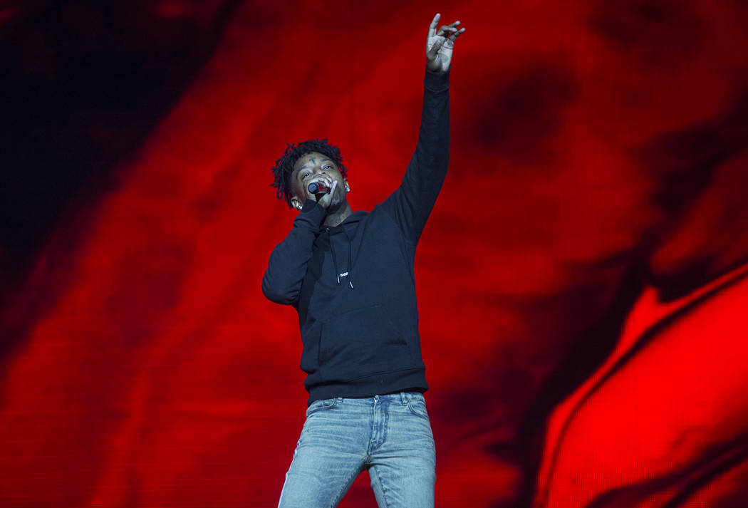 21 Savage performs on the Jackpot stage during Day N Vegas music festival on Saturday, Nov. 2, ...