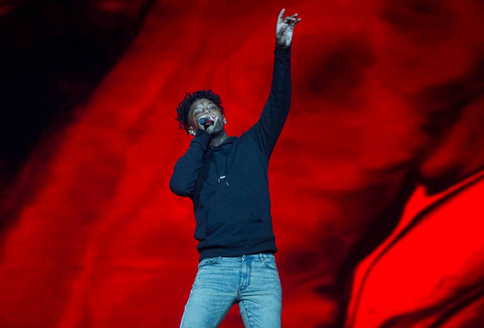 21 Savage performs on the Jackpot stage during Day N Vegas music festival on Saturday, Nov. 2, ...