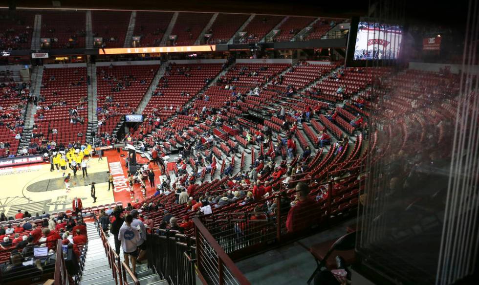 Rebels fans head to their seats minutes before UNLV plays UC Riverside in a basketball game at ...