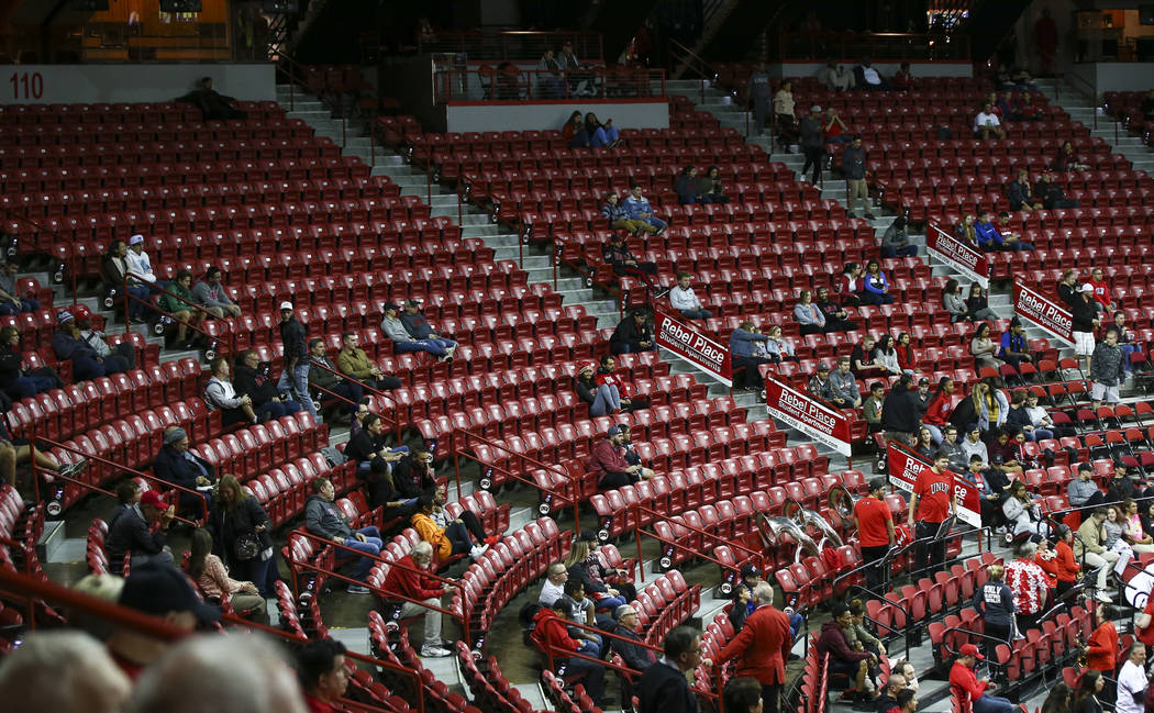 Rebels fans in their seats minutes before UNLV plays UC Riverside in a basketball game at the T ...