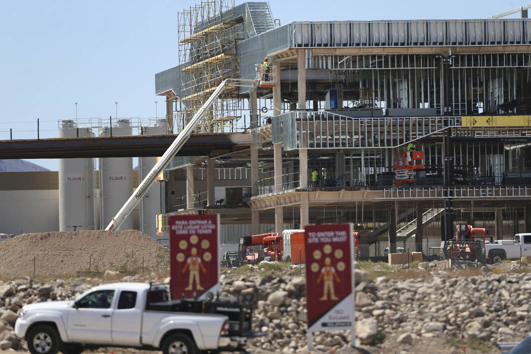 Construction at the Raiders practice facility in Henderson, Wednesday, Aug. 21, 2019. (Erik Ver ...