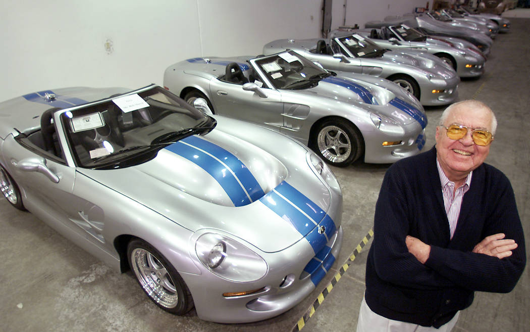 Carmaking legend Carroll Shelby proudly shows off Series 1 sports cars fresh off the assembly l ...