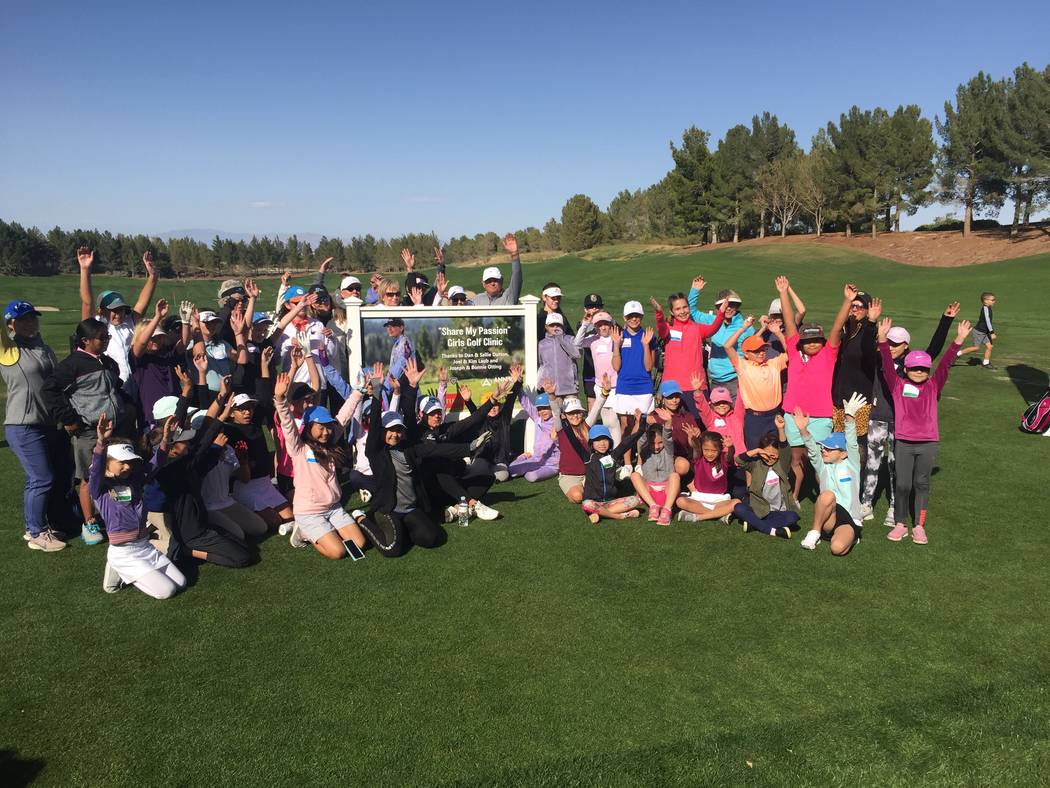 Annika Sorenstam (sitting, center front, white hat), a winner on the LPGA Tour 93 times and an ...