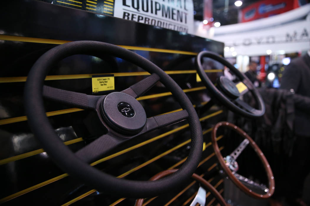 Chevrolet steering wheels on display at the Original Equipment Reproduction booth during the SE ...