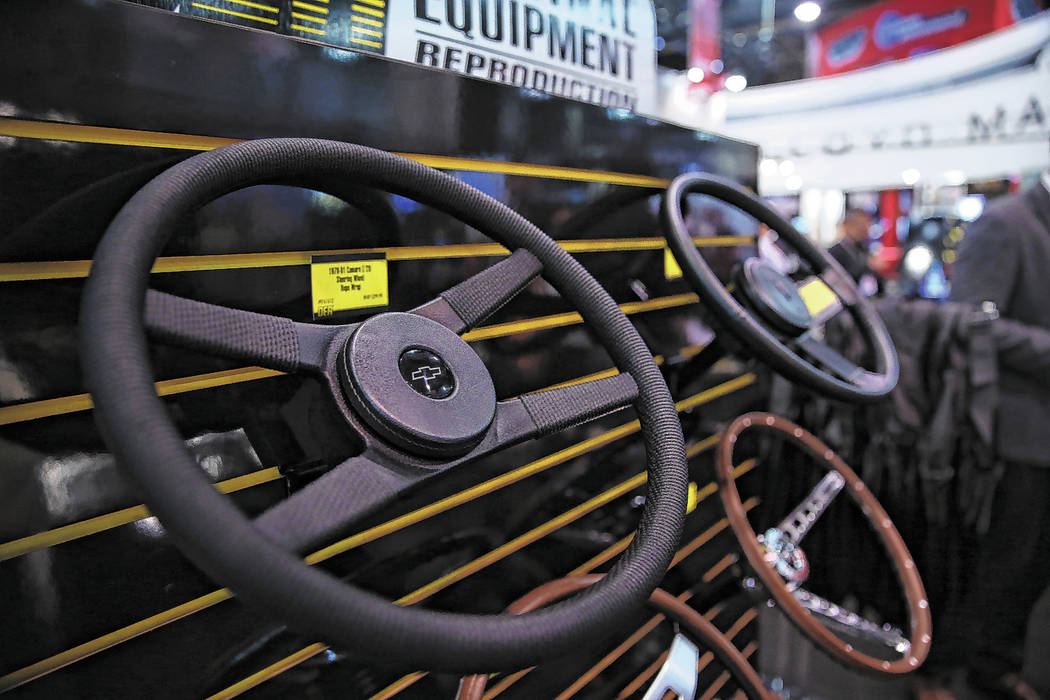 Chevrolet steering wheels on display at the Original Equipment Reproduction booth during the SE ...