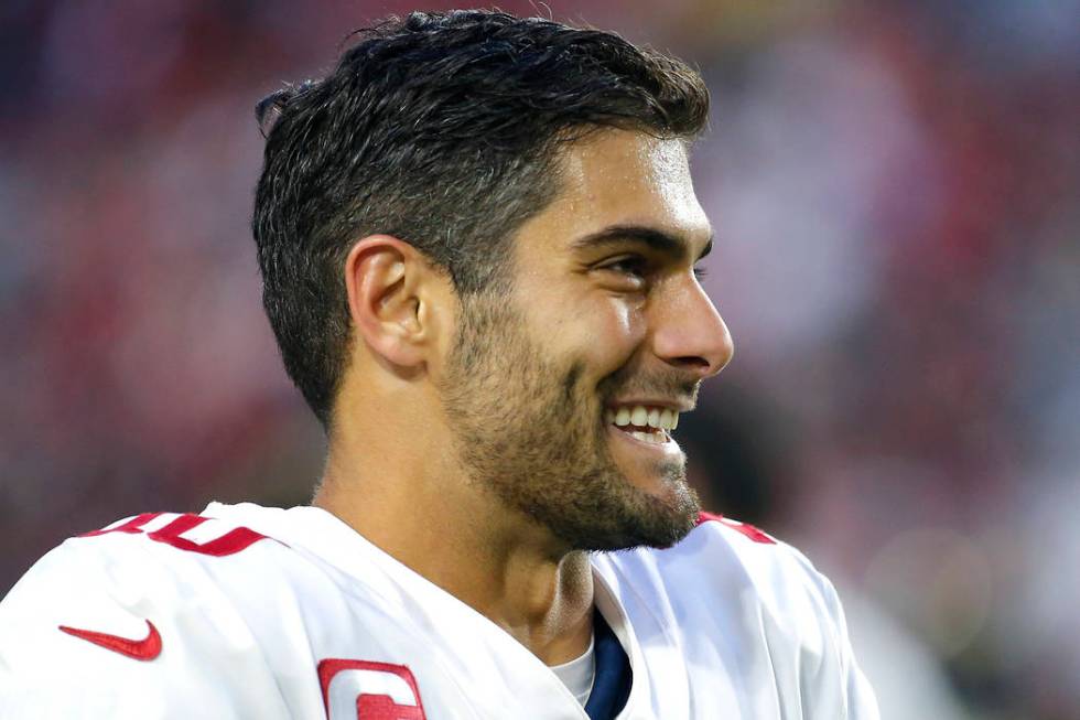 San Francisco 49ers quarterback Jimmy Garoppolo (10) during the first half of an NFL football g ...