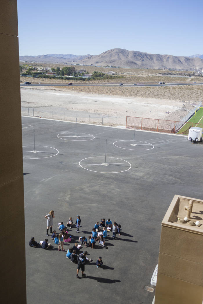 Second grade physical education class participate outside at Pinecrest Academy, Nevada's newest ...