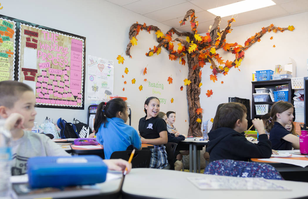 Third grade students participate in a reading exercise at Pinecrest Academy, Nevada's newest ca ...