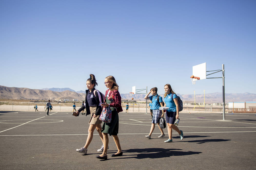 Middle school students walk to their lunch period at Pinecrest Academy, Nevada's newest campus ...