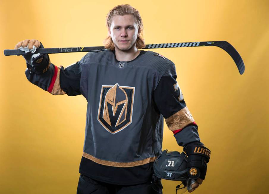 Vegas Golden Knights center William Karlsson (71) poses for a portrait during the NHL teams med ...