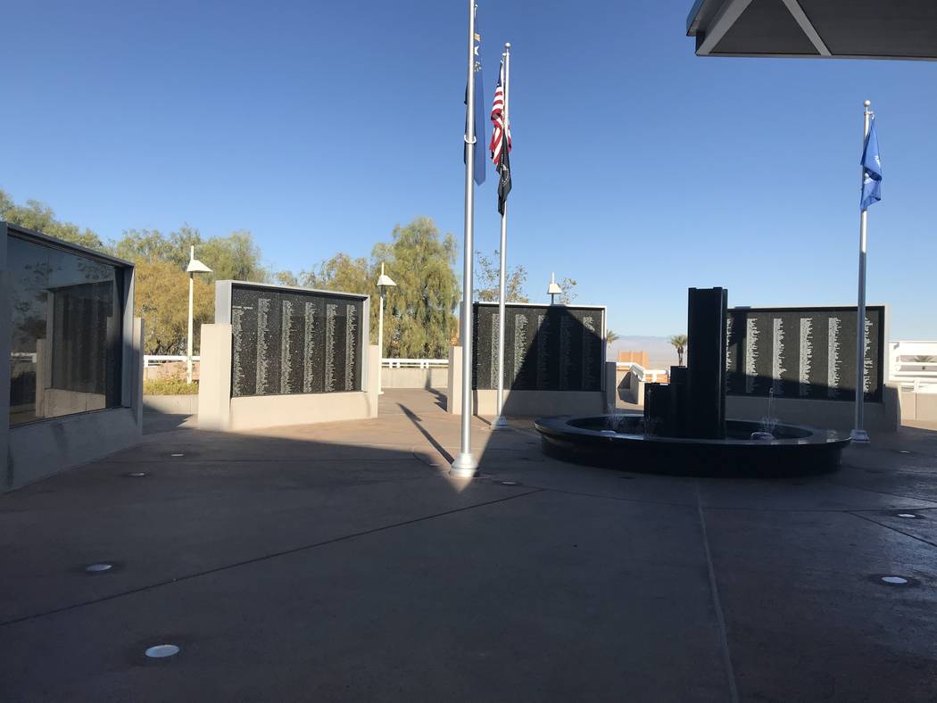 Henderson’s Veterans Memorial Wall is pictured Nov. 7 adjacent to City Hall. (Julie Wootton- ...