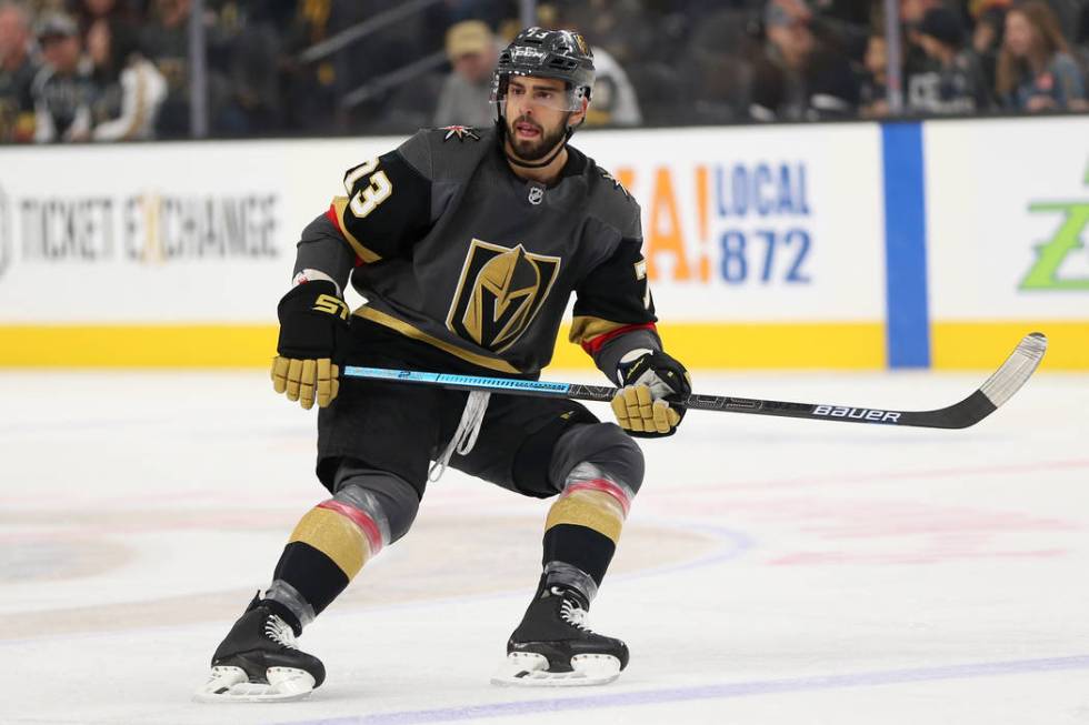 Vegas Golden Knights center Brandon Pirri (73) waits for a pass against the Nashville Predators ...