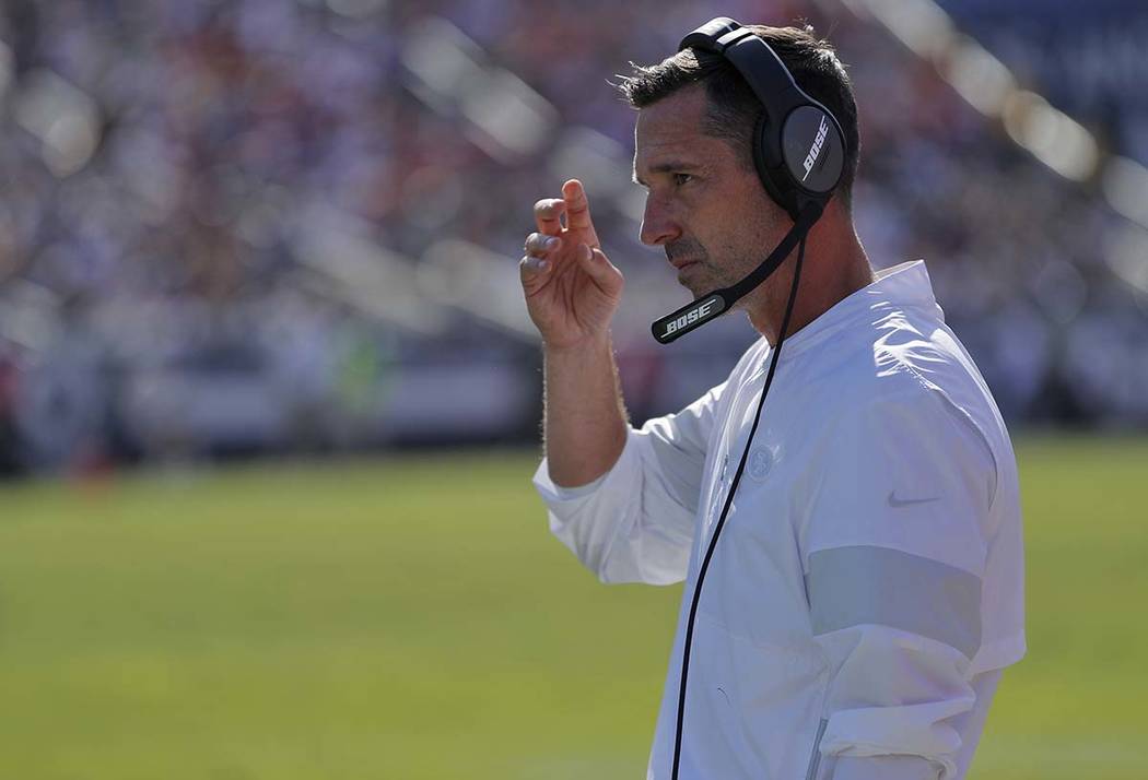 San Francisco 49ers head coach Kyle Shanahan during the second half of an NFL football game aga ...