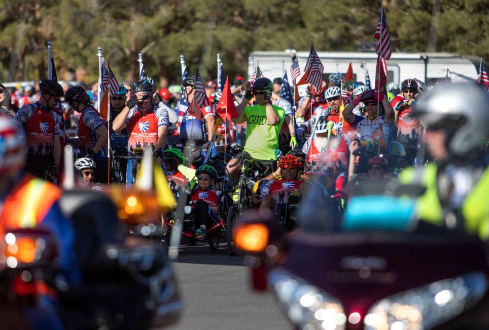 Participants in the Las Vegas Honor Ride await the start of the ride on Saturday, Nov. 9, 2019, ...