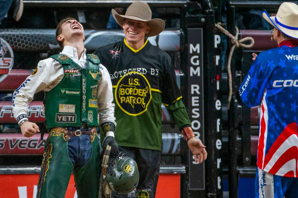 Jess Lockwood is pumped after a successful ride on The Right Stuff during the fourth day of the ...