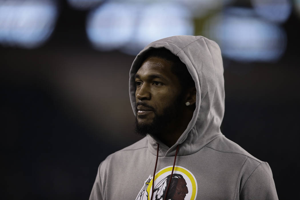 Washington Redskins' D.J. Swearinger warms up before an NFL football game against the Philadelp ...