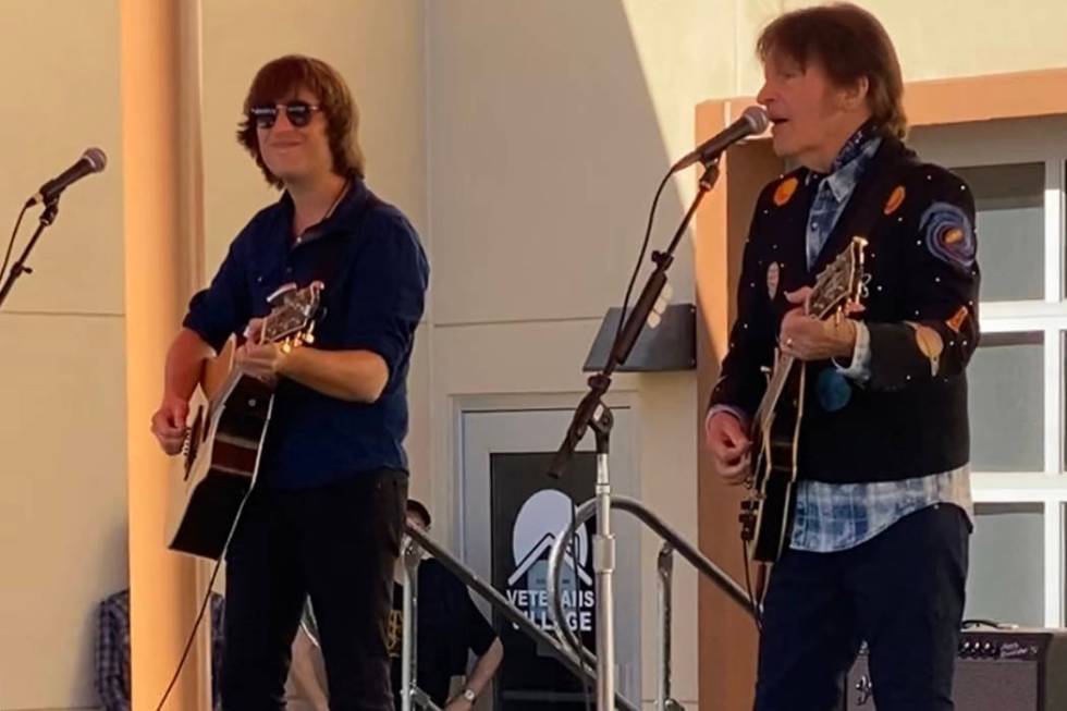 John Fogerty and his son Shane at Veterans Village No. 2 on Monday, November 10, 2019. (John Ka ...