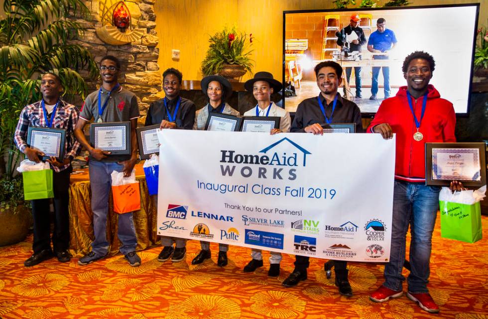 Members of the first graduating class of HomeAid WORKS, Eric Moore, from left, Jared Burrus, Ta ...