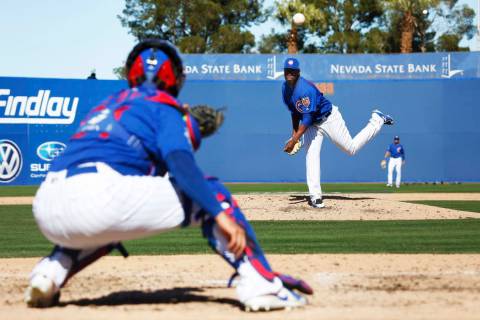 Chicago Cubs' Alberto Baldonado (87) practices his pitches during the annual Big League Weekend ...